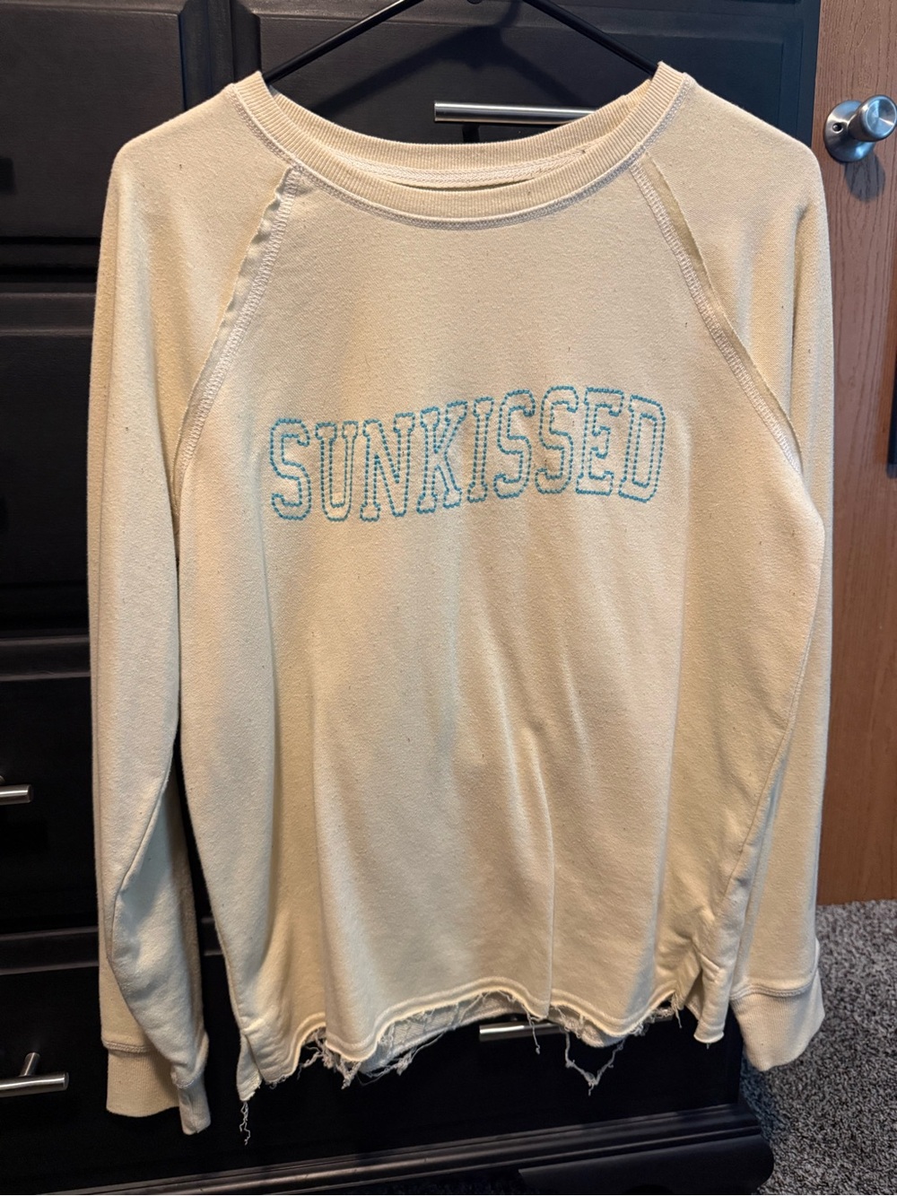 Maurices Cream 'Sunkissed' Sweatshirt with Aqua Lettering